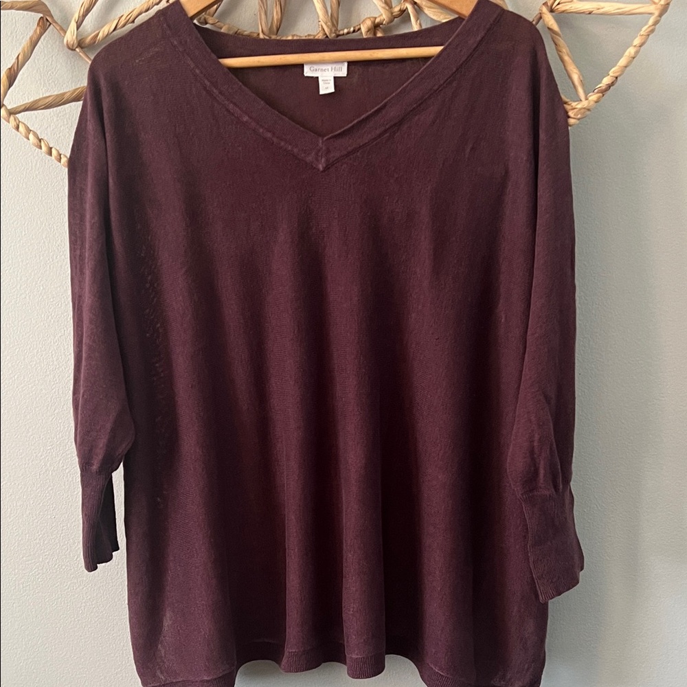 Garnet Hill Women's Long Sleeve V-Neck Sweater - Rich Burgundy